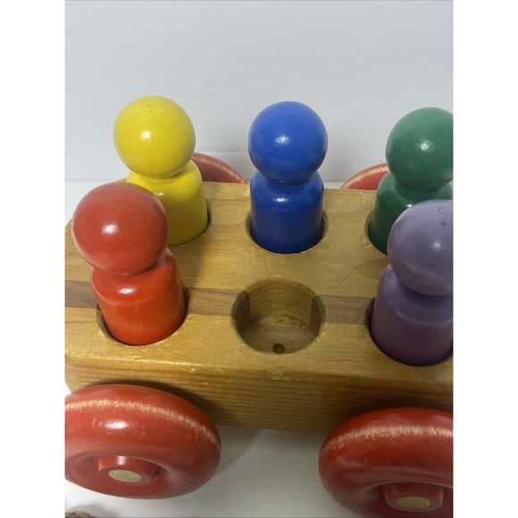 L.S. Ruth Wooden Rope Pull Toy 6 Pegs Toddler Learning Toy Made In USA - Picture 3 of 10
